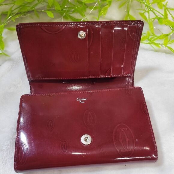 Authentic Cartier Burgundy Patent Leather Happy Birthday Continental Wallet - Picture 8 of 16